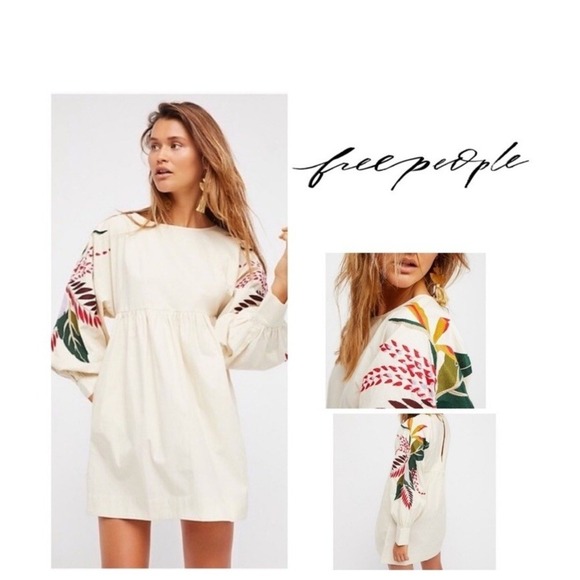 Free People Dresses & Skirts - FREE PEOPLE Mini Obsessions Embroidered Dress Ivory Women's Size Large